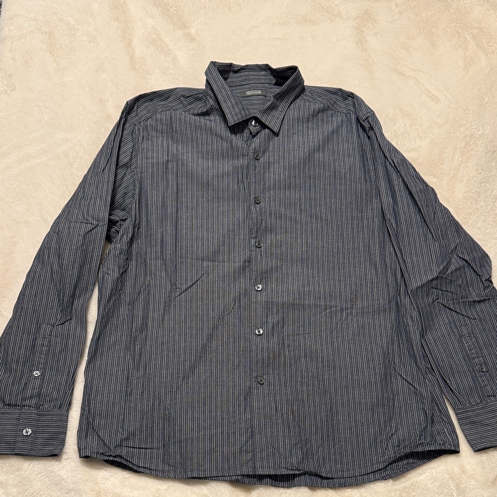 Kenneth Cole Men's Dark Gray Pinstripe Dress Shirt